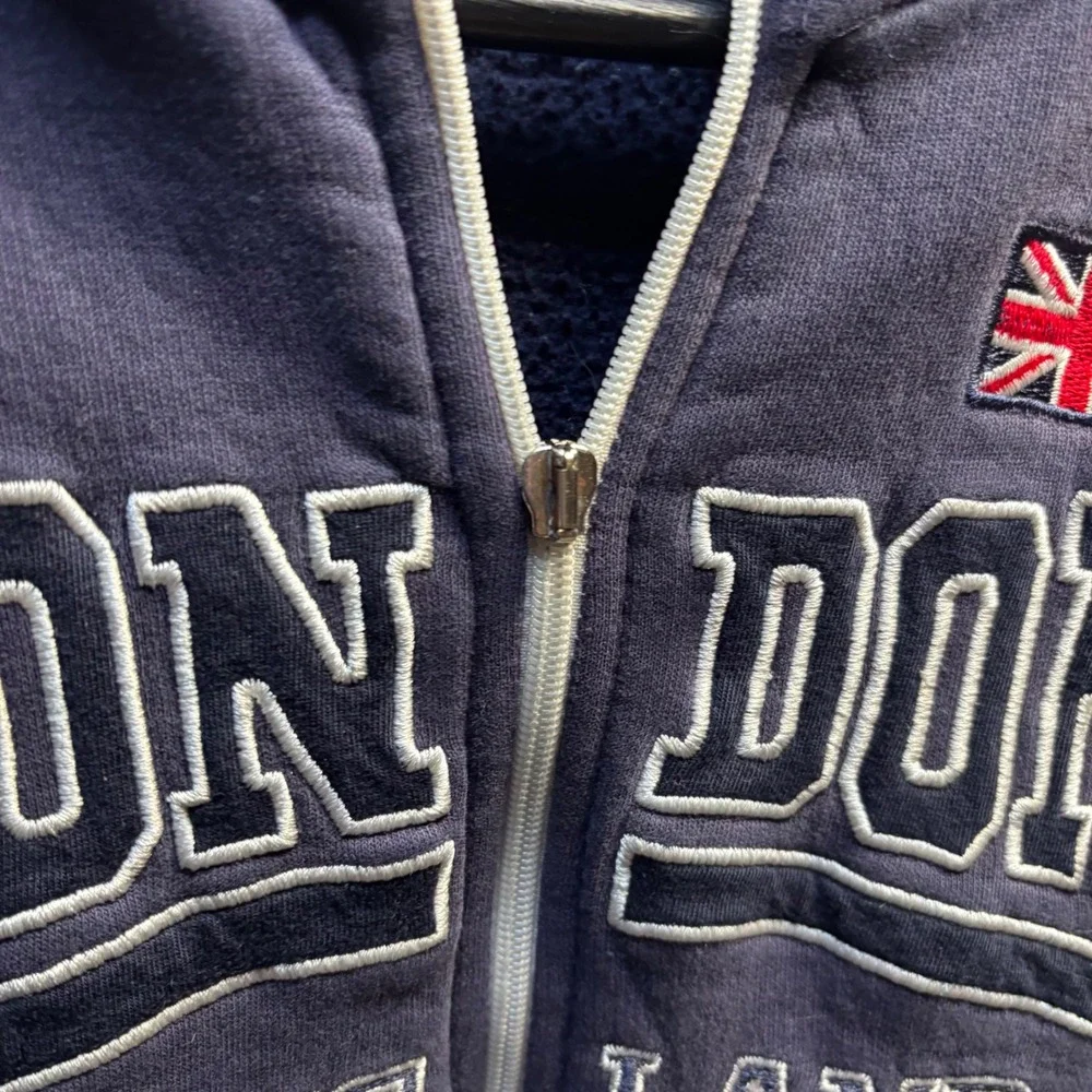 G-Crown London England Y2K Zip Up Sweater Navy Blue Ribbed Fleece XL Womens - Picture 5 of 9